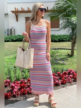 Z Supply: Santa Cruz Strip Midi Dress - Raspberry Sorbet Size M